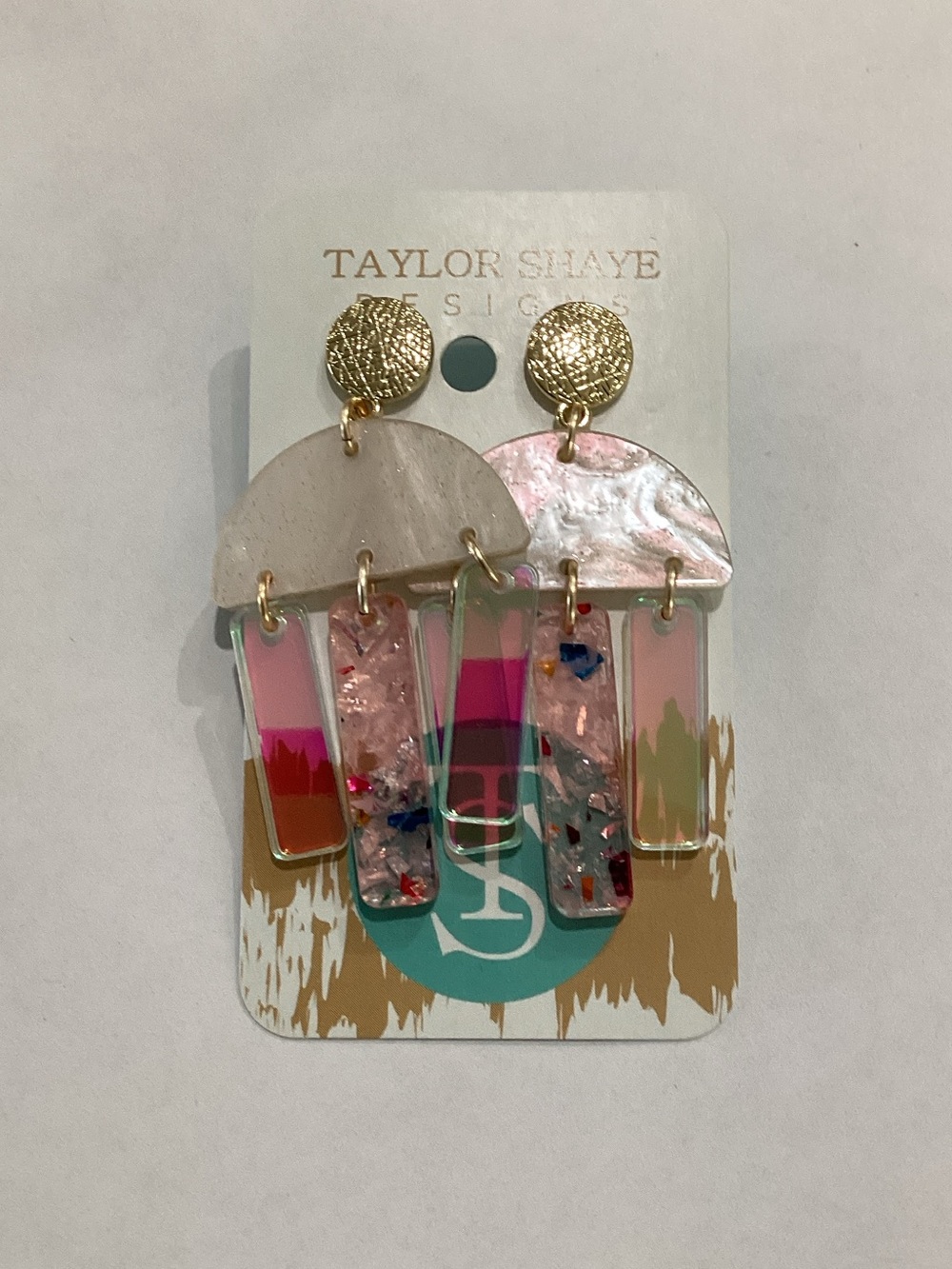 Taylor Shae Iridescent Pink & Gold Dangle‎ Earrings